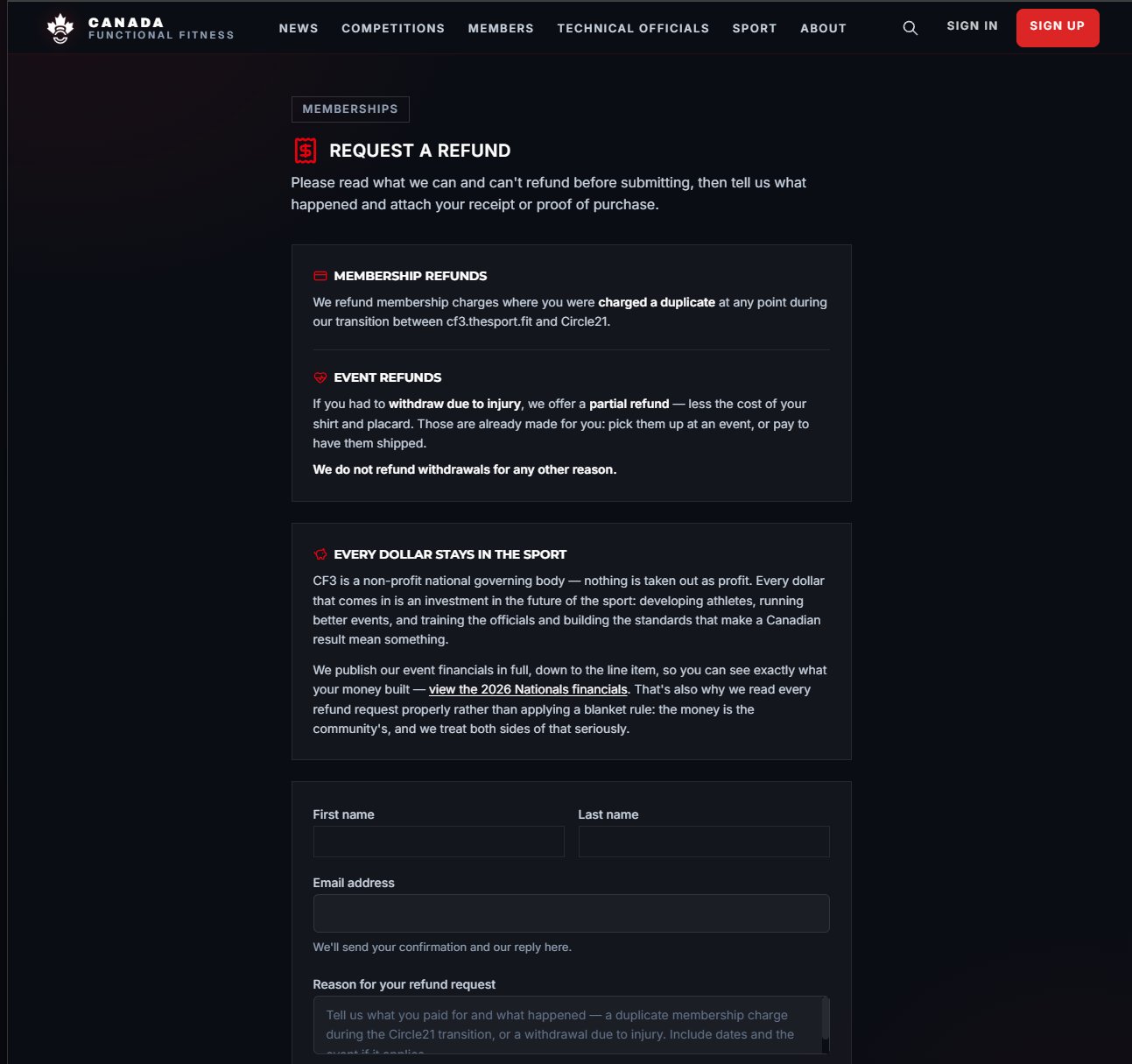 Nationals Event & Duplicate Membership Refund Requests